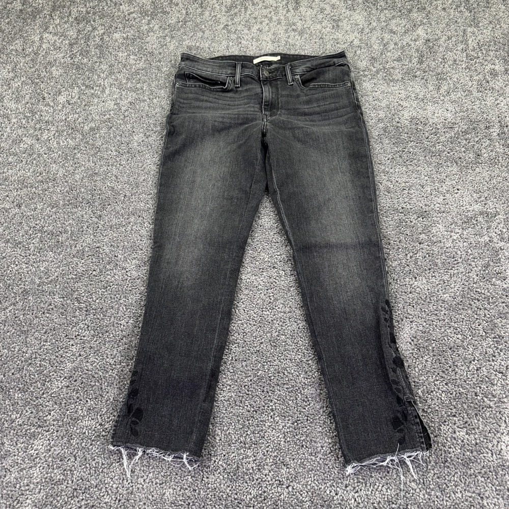 Levis Jeans Womens 30 Gray 711 Skinny Distressed Fringe Hem Stretch Denim